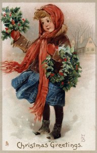Niña vendiendo acebo y coronas de Navidad (cromolitografía) de English School