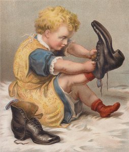 Niña probándose las botas de su madre (cromolito) de English School