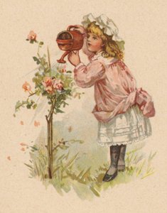 Niña regando rosas