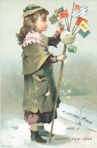 Niña saludando con banderas de English School