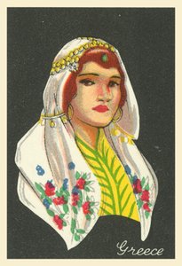 Chicas de muchas tierras: Grecia (litografía en color)