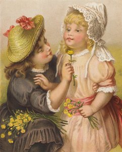Niñas con ranúnculos (cromolito) de English School