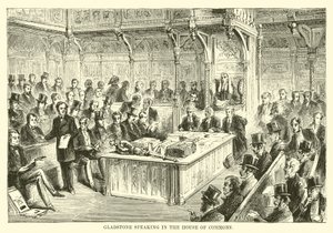 Gladstone hablando en la Cámara de los Comunes de English School