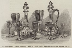 Vasos usados en la mesa de Su Majestad, Aston Hall, fabricados por Messers Osler (grabado) de English School