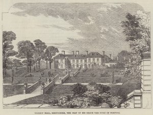 Glossop Hall, Derbyshire, la residencia de Su Gracia el Duque de Norfolk (grabado)