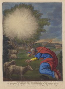 Dios apareciendo a Moisés en una zarza ardiente (litografia en color)
