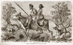 Yendo al mercado - la ruta terrestre, ilustración de The Pictorial Edition of the Life and Discoveries of David Livingstone por J. Ewing Richie, pub. por A. Fullarton & Co., 1876 de English School