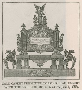 Cofre de oro presentado a Lord Shaftesbury con la libertad de la ciudad, junio de 1884 de English School