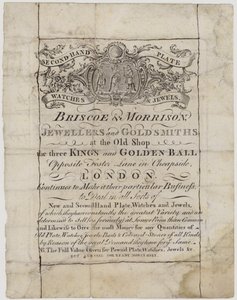 Orfebres y plateros, Briscoe y Morrison, tarjeta comercial de English School