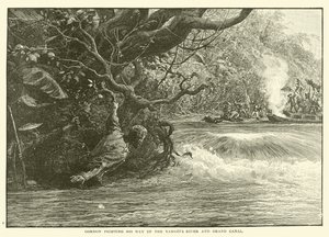 Gordon luchando por su camino río Yangtze arriba y Gran Canal (grabado) de English School