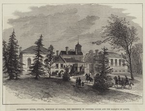 Casa de Gobierno, Ottawa, Dominio de Canadá, la Residencia de la Princesa Louise y el Marqués de Lorne (grabado) de English School