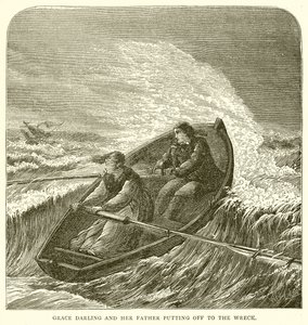 Grace Darling y su padre partiendo hacia el naufragio