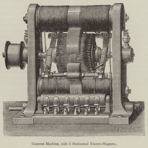 Máquina Gramme, con 8 electroimanes horizontales (grabado) de English School