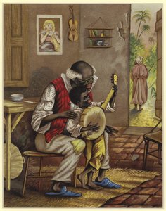 Abuelo enseñando a un niño a tocar el banjo de English School