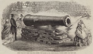 El gran cañón de bronce tomado de los chinos, recién colocado en la Terraza Norte, Castillo de Windsor de English School