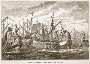 Trirremes griegos en la batalla de Salamina de English School
