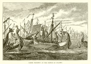 Trirremes griegos en la batalla de Salamina de English School