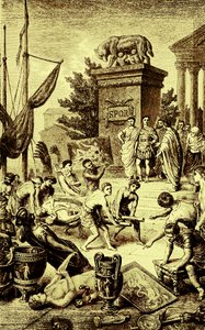 Cultura griega - estatuas y obras de arte llevadas a Roma, ilustración de The Illustrated History of the World, publicado c.1880 de English School