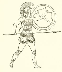 Guerrero griego armado con lanza y escudo de English School