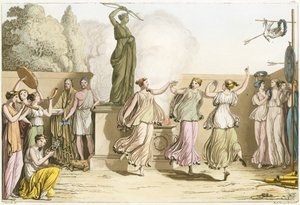 Mujeres griegas bailando alrededor de la estatua de Diana de English School
