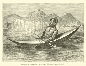 Esquimal de Groenlandia en su Kayak de English School