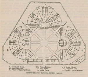 Plano del suelo de la prisión de Tothill Fields de English School