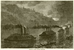 Buques de guerra pasando frente a Vicksburg de English School