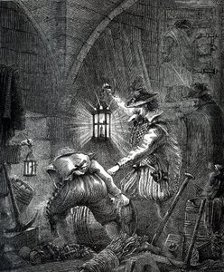 La conspiración de la pólvora: Conspiración de los católicos (grabado) de English School