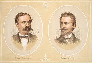 Gustav Nachtigal y Gerard Rohlfs, ilustración de La Edición Pictórica de la Vida y Descubrimientos de David Livingstone por J. Ewing Richie, pub. por A. Fullarton & Co., 1876 de English School