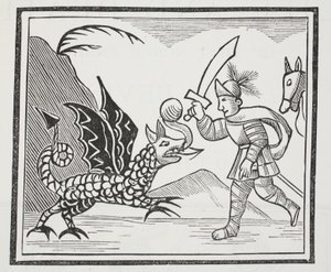 Guy y el dragón de Northumbria, ilustración de Chap-books del Siglo XVIII de John Ashton, pub. 1882 de English School