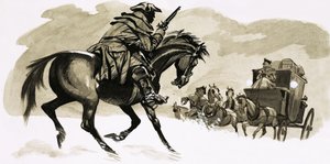 Bandolero a punto de atacar un carruaje