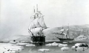 HMS Assistance y Pioneer saliendo de los cuarteles de invierno en 1854 de English School