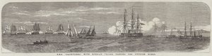 HMS "Dauntless," con premios rusos, pasando la flota sueca (grabado)