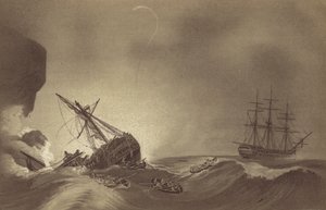 HMS Impetueux, comandado por el Capitán Thomas Byam Martin, rescatando a la tripulación del HMS Venerable, bajo el mando del Capitán J Hunter, naufragado en Torbay, Devon, 24 de noviembre de 1804 de English School
