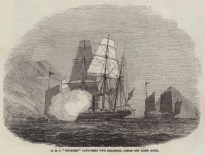 HMS "Reynard" capturando dos juncos piratas frente a Hong Kong de English School
