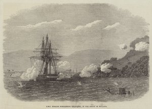 HMS Rinaldo bombardeando Salangore, en el Estrecho de Malaca de English School