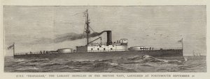 HMS "Trafalgar", el mayor acorazado de la marina británica, lanzado en Portsmouth el 20 de septiembre de English School