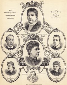SAR la Princesa Cristiana de Schleswig-Holstein y SAR la Princesa Enrique de Battenberg, y sus hijos (grabado) de English School