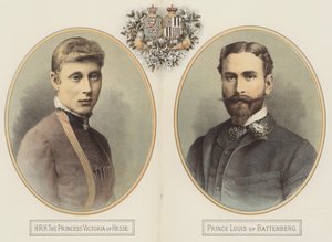 SAR la Princesa Victoria de Hesse y el Príncipe Luis de Battenberg (litografía en color) de English School