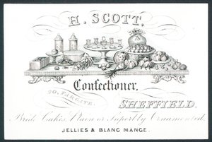 H Scott, confitero, tarjeta comercial de English School