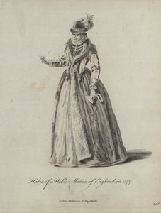 Hábito de una noble matrona de Inglaterra en 1577 (grabado) de English School