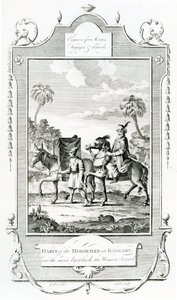 Hábito de los Jinetes en Barbary, ilustración tomada de los Viajes y Aventuras de Moore de English School
