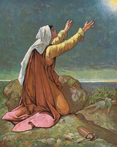 Agar e Ismael en el desierto (litografía en color)