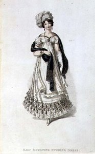 Vestido de noche de medio luto, lámina de moda de Ackermann