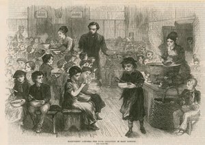 Cenas de medio penique para niños pobres en el este de Londres de English School