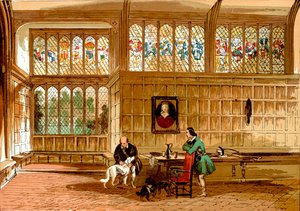Hall en Ockwells, Berkshire (grabado coloreado) de English School