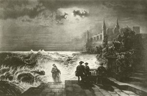 Hamlet y el fantasma de su padre (grabado) de English School