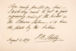 Escritura y firma de Percy Bysshe Shelley, 1819 de English School