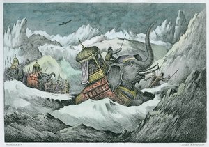 Aníbal (247-c.183 a.C.) y sus elefantes de guerra cruzando los Alpes