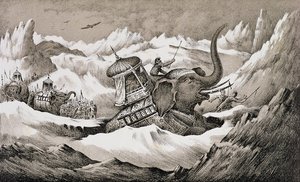 Aníbal (247-c.183 a.C.) y sus elefantes de guerra cruzando los Alpes de English School